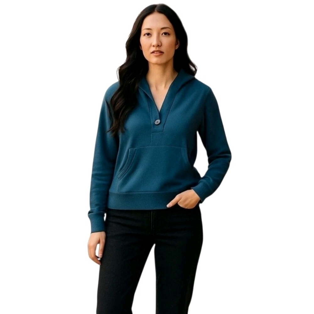 SPLENDID Blue Pullover V-Neck Front Pocket Long Sleeve Hoodie Jacket Size Medium